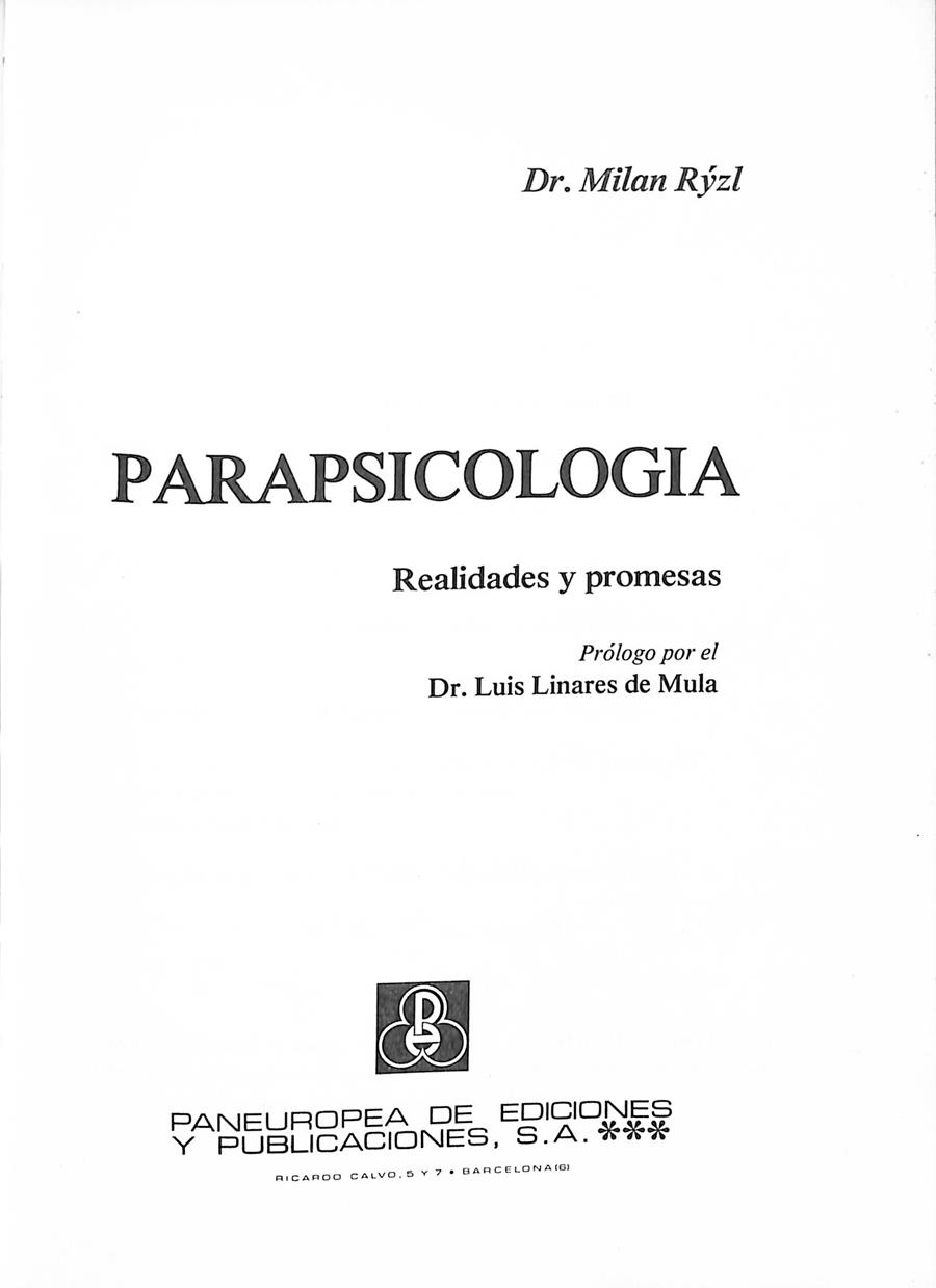 PARAPSICOLOGIA. Realidades y Promesas | 9999900018837 | Rýzl, Dr. Milan | Llibres de Companyia - Libros de segunda mano Barcelona