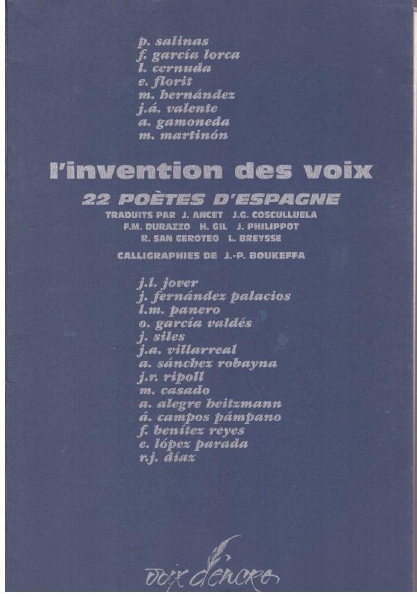 L'INVENTION DES VOIX. 22 POETES D'ESPAGNE | 9999900014105 | Llibres de Companyia - Libros de segunda mano Barcelona