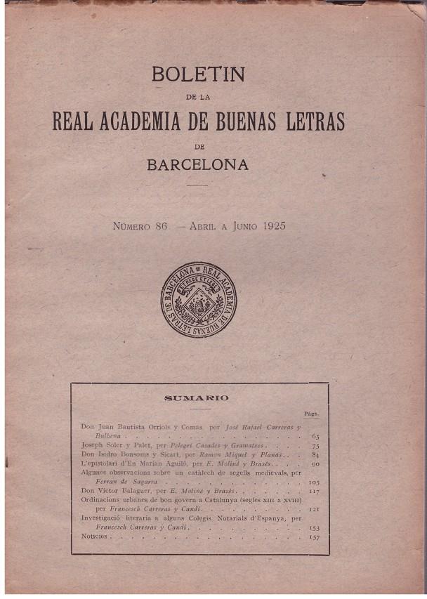 BOLETIN DE LA REAL ACADEMIA DE BUENAS LETRAS DE BARCELONA | 9999900032468 | Llibres de Companyia - Libros de segunda mano Barcelona