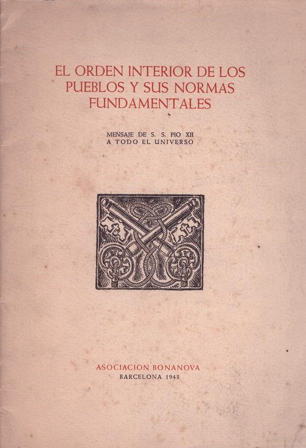 EL ORDEN INTERIOR DE LOS PUEBLOS Y SUS NORMAS FUNDAMENTALES | 9999900014587 | Pio XII, Papa  | Llibres de Companyia - Libros de segunda mano Barcelona